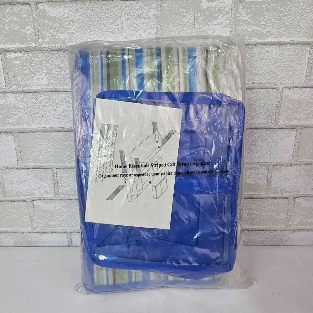 Avon Hanging Gift Wrap Organizer Striped Blue Green Storage Bag New Sealed